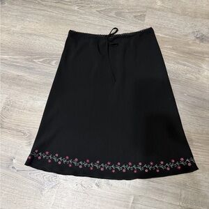Topshop Black A-Line Skirt with Pink & Green Floral Trim